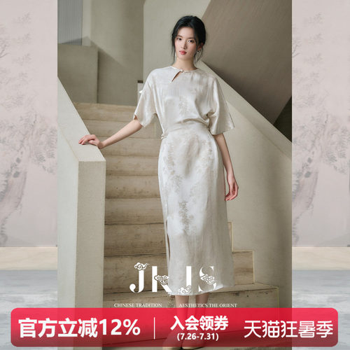 JKJS人丝亚麻新中式连衣裙收腰