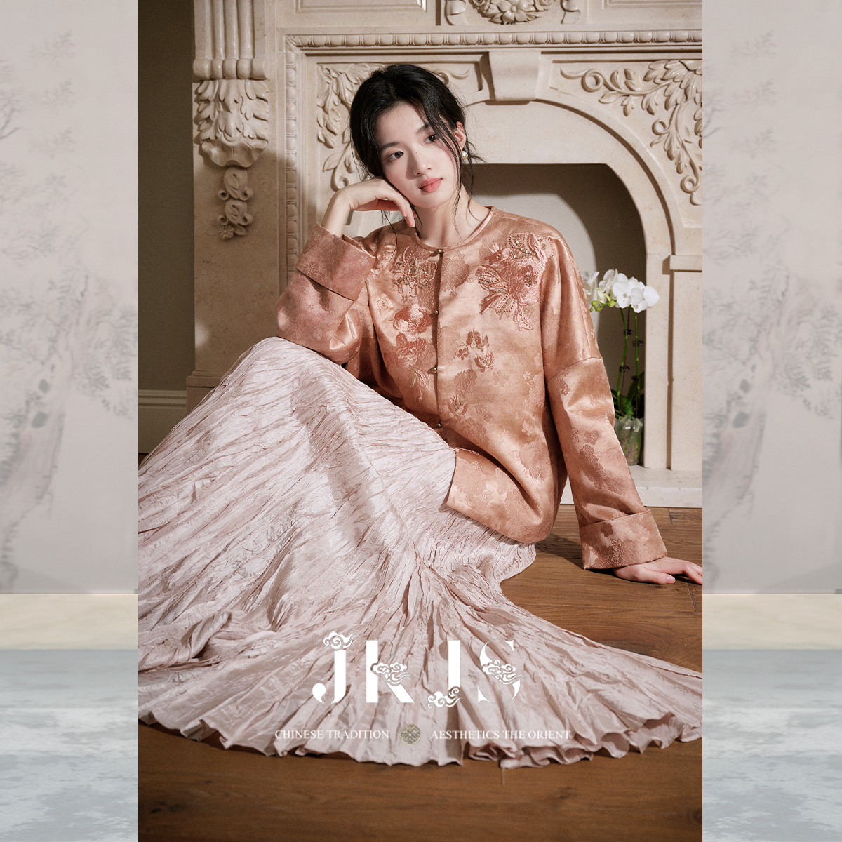 JKJS真丝羊毛定位绣花新中式外套