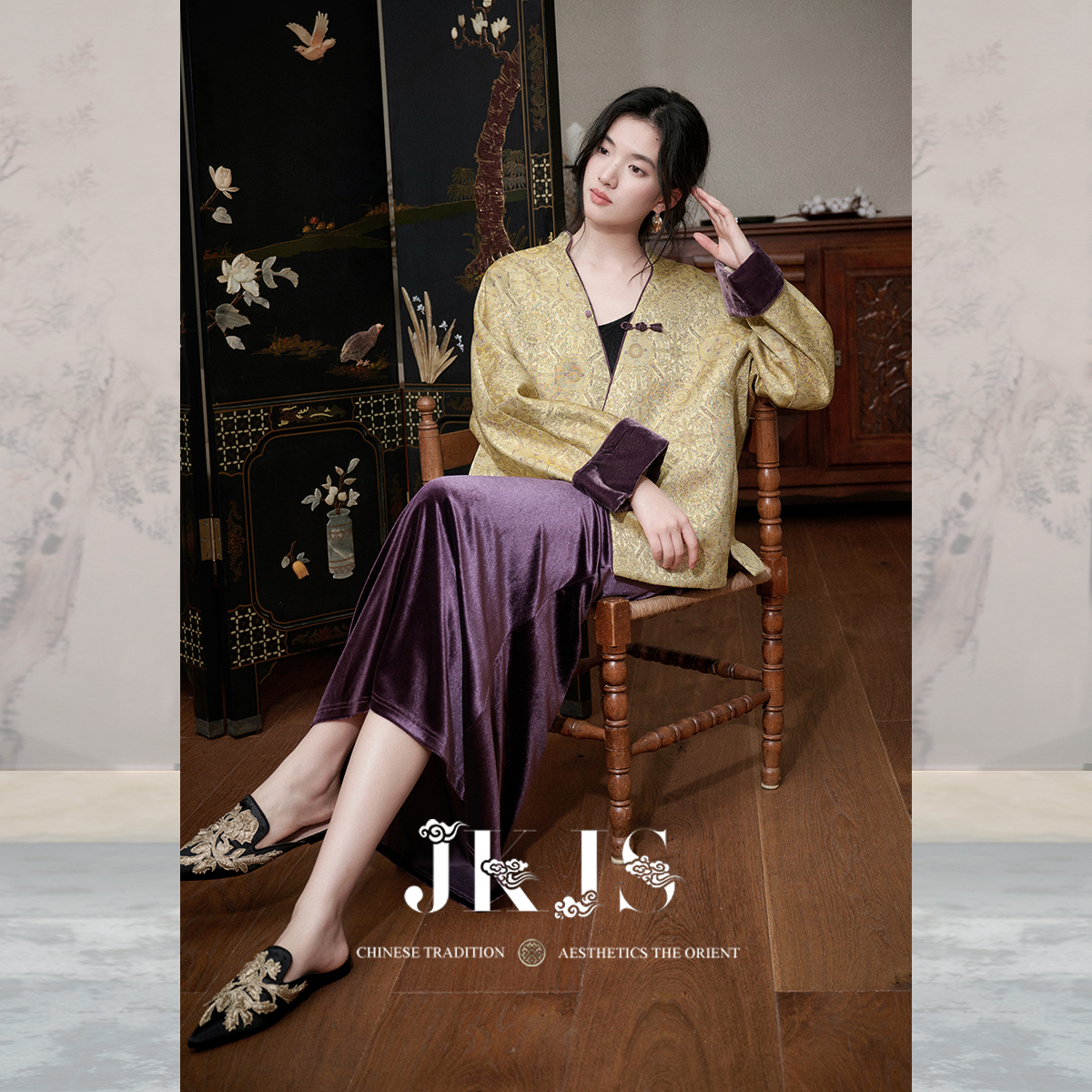 JKJS金丝提花外套盘扣上衣