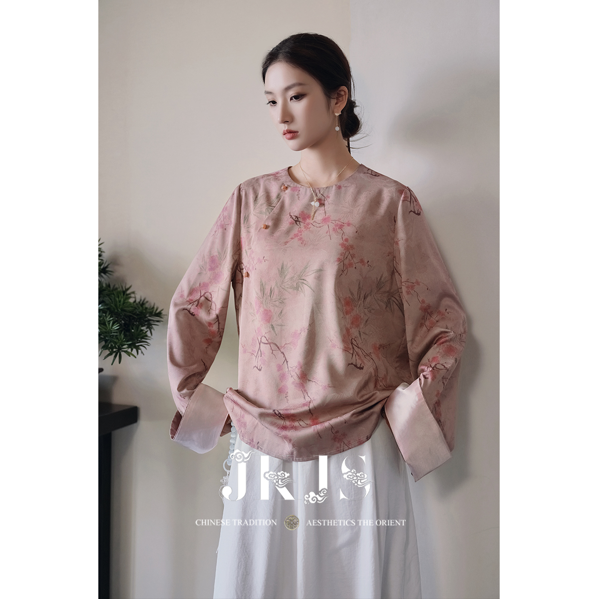 JKJS新中式印花面料宽松衬衫