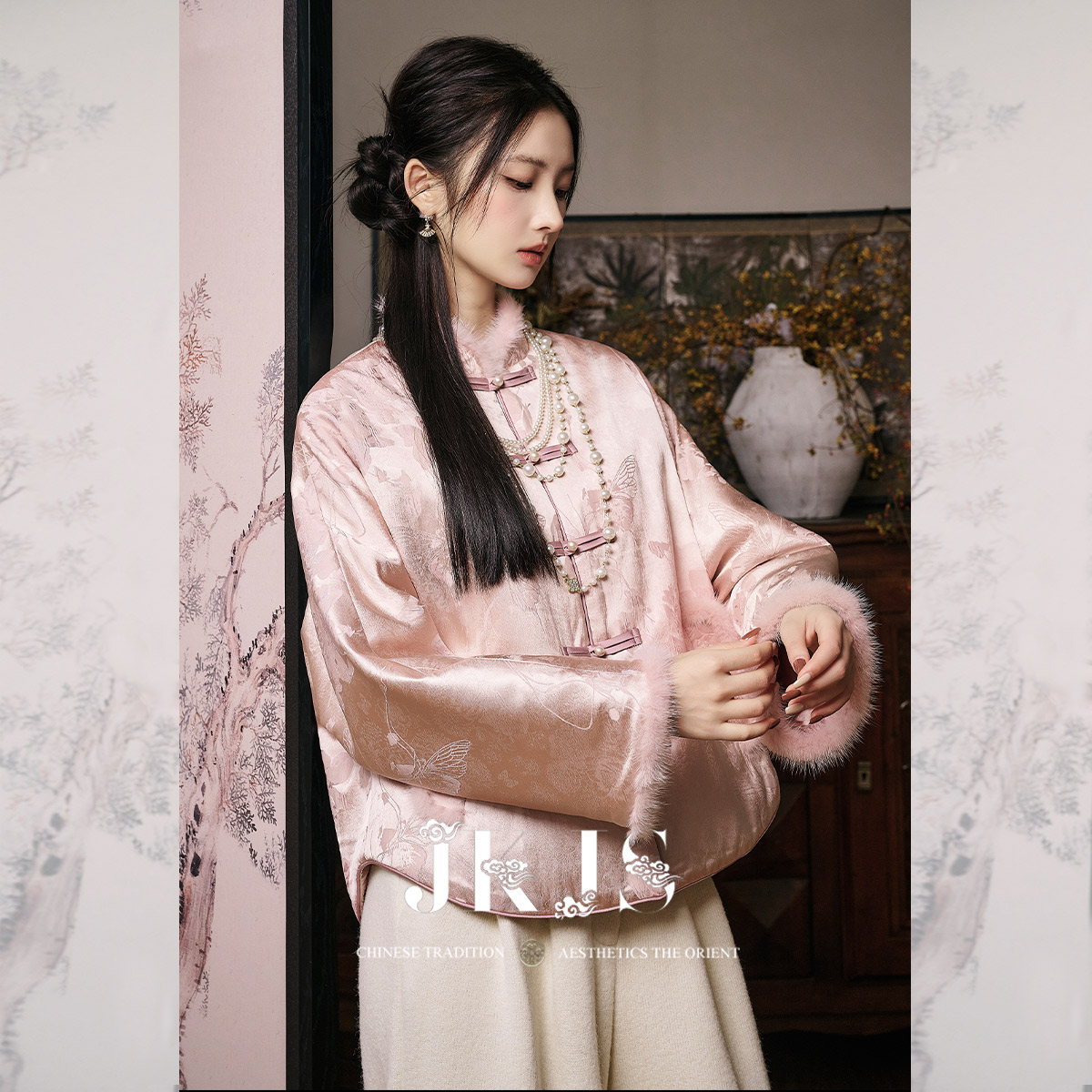 人丝提花短款棉衣JKJS水貂毛