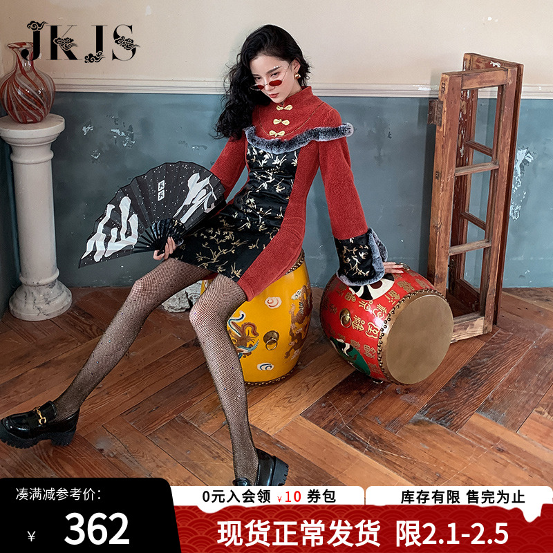 改良旗袍拜年服过年加绒加厚唐装敬酒服中国风女装连衣裙秋冬礼服