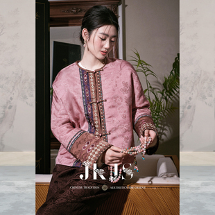 JKJS【绛纱烟】人丝金丝提花 对襟羊毛棉衣冬复古外套新中式棉服