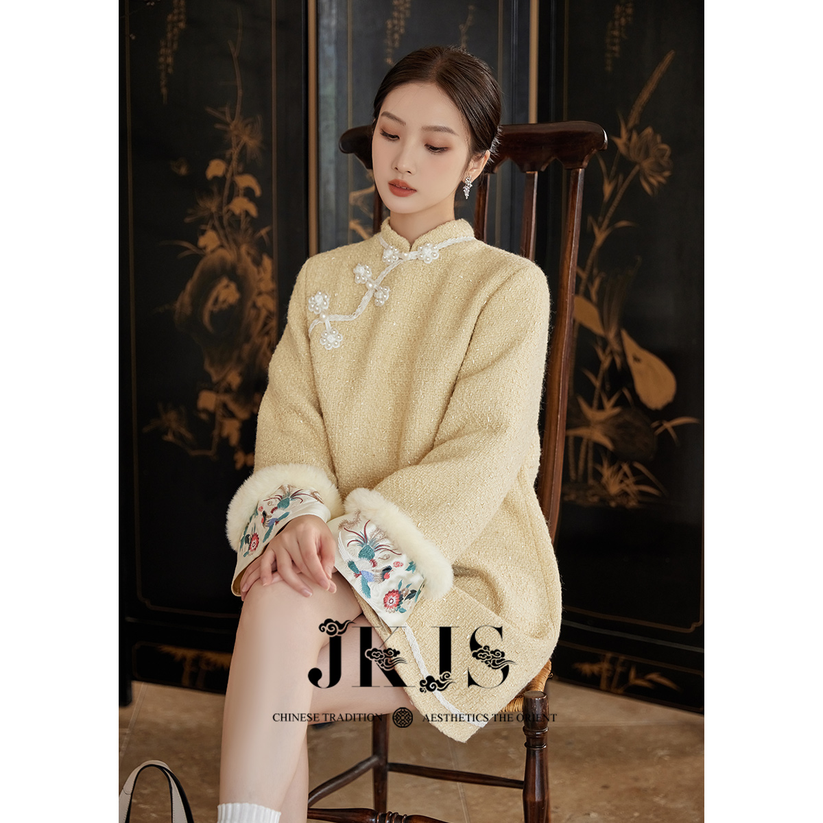 JKJS毛呢旗袍连衣裙中国风