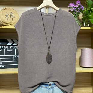 夏季新款纯色半高领无袖背心t恤打底衫宽松百搭套头短袖针织衫女
