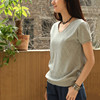 2019 new pattern Women's wear V-neck pure cotton Sweater INNER style Easy Short sleeved Socket literature Thin section Base coat
