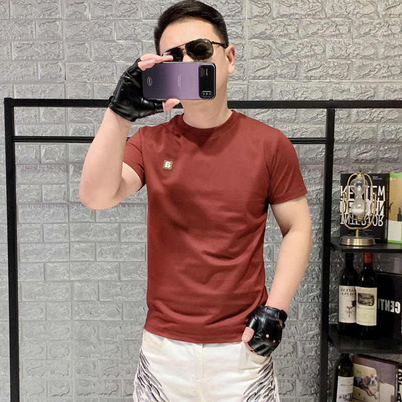 欧洲站新款短袖男T恤修身圆领