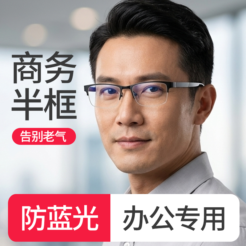 高端商务半框防蓝光高清老花镜男
