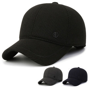 新款中老年男士鸭舌帽冬季毛呢加厚保暖棉帽子户外防风护耳棒球帽