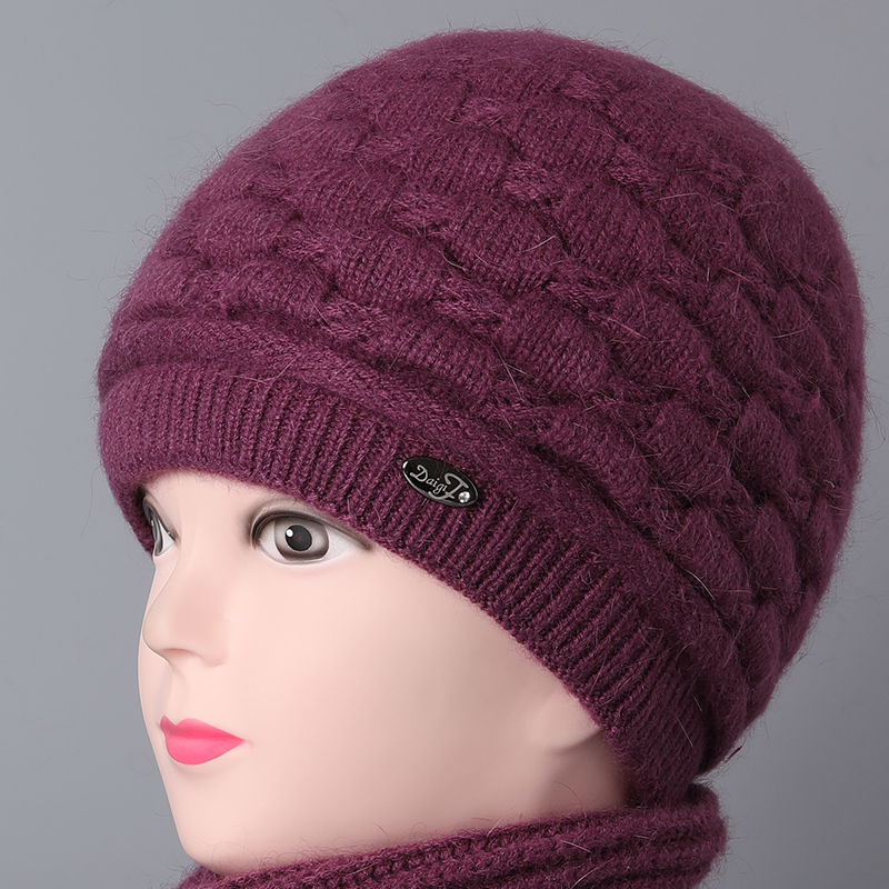 兔毛毛线帽秋冬保暖奶奶妈妈帽