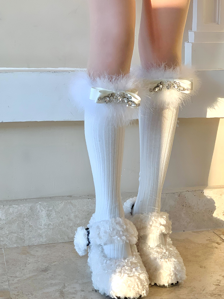 显瘦女生精梳棉水钻半桶袜