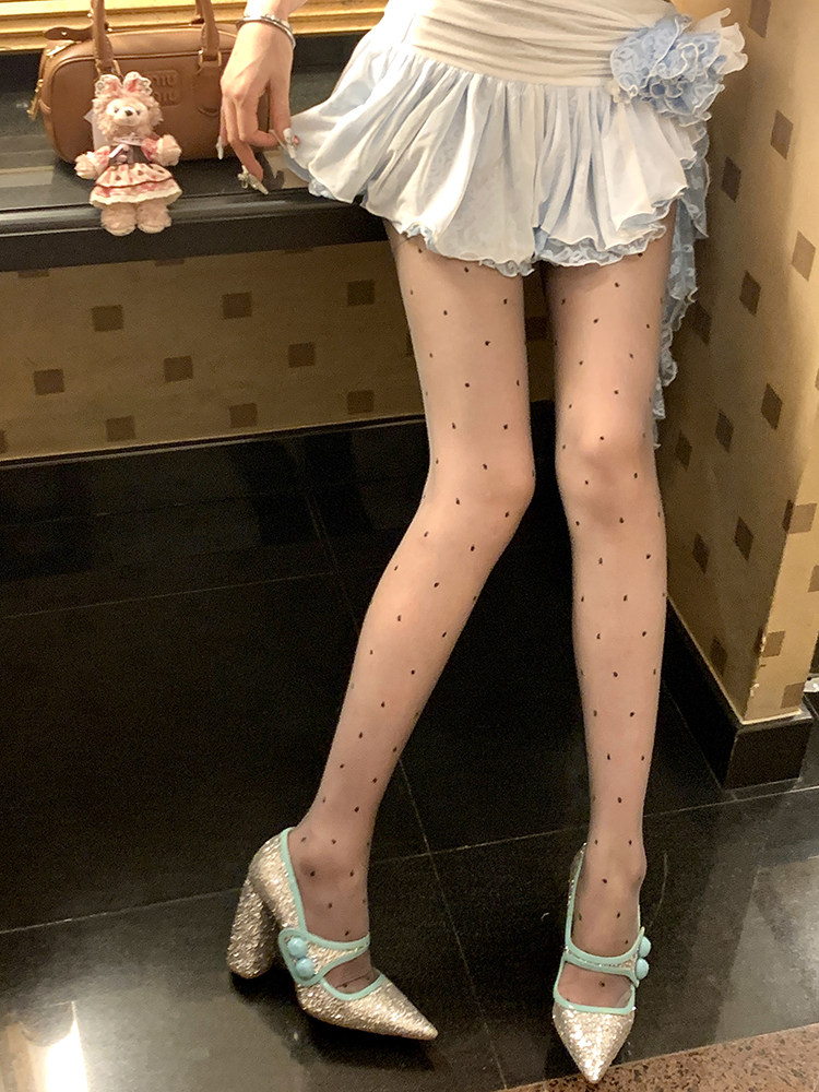 cnorahk原创小众设计珠光波点圆点彩色丝袜少女百搭光腿神器