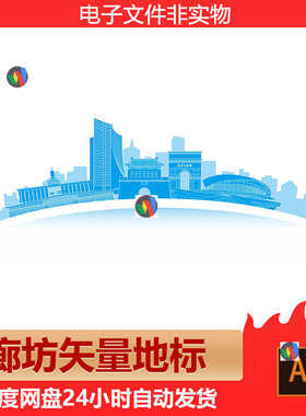 河北廊坊地标建筑城市剪影标志会展背景廊坊旅游景点AI矢量素材
