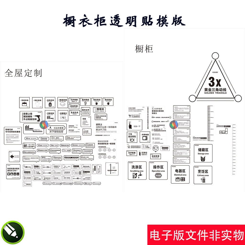 全屋定制橱柜衣柜透明贴素材模板家居家装全屋定制流程图透明贴图
