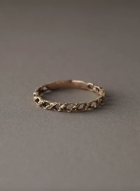 noguchi法式手工素金镂空戒指女