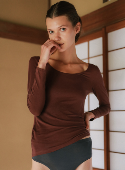 包税包邮日本代购sacre21春夏新舒适柔软圆领纯色长袖打底衫女款