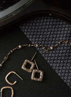 匆匆匆匆包邮包税日本noguchi25AW耳饰方形钻石镶嵌镂空耳饰耳环