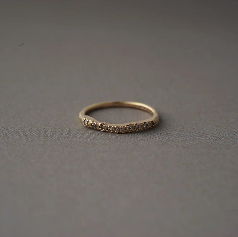 noguchi14K镀金棕色钻石手工尾戒