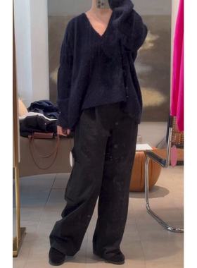 包税包邮日本humoresque亲肤保暖软糯上质蚕丝羊绒V领宽松毛衣女