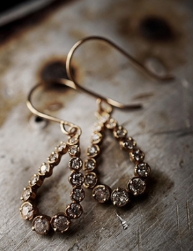 包邮日本代购 noguchi 日本职人手工白色钻石镶嵌复古镂空耳环