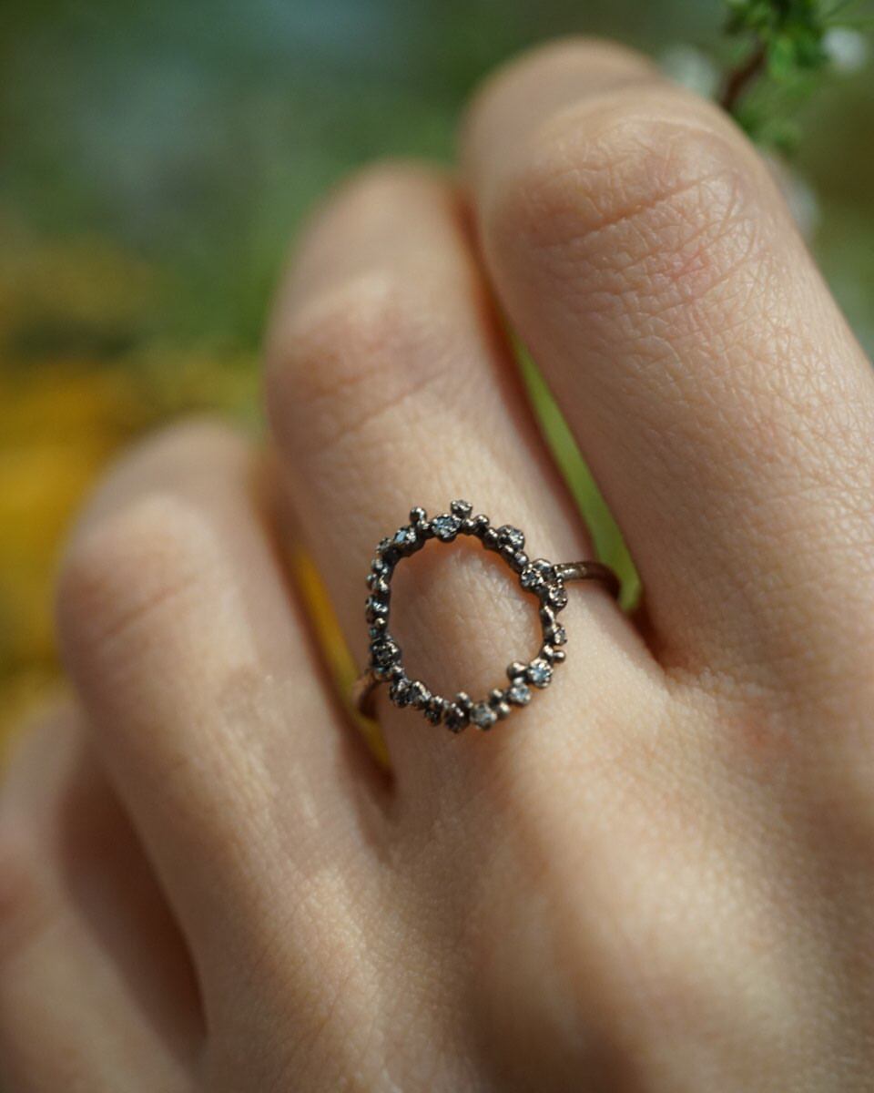 包税包邮日本代购noguchi职人手工白色钻石镶嵌复古镂空戒指指环