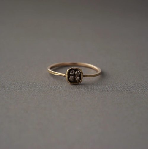 noguchi4粒棕色钻石镶嵌方形戒指