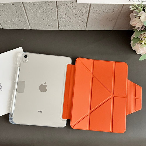 纯色翻盖磁吸锁扣透明底壳Y折适用2026新款iPadair8保护壳pro25平板套7苹果11英寸9代10带笔槽6防弯5轻薄搭扣