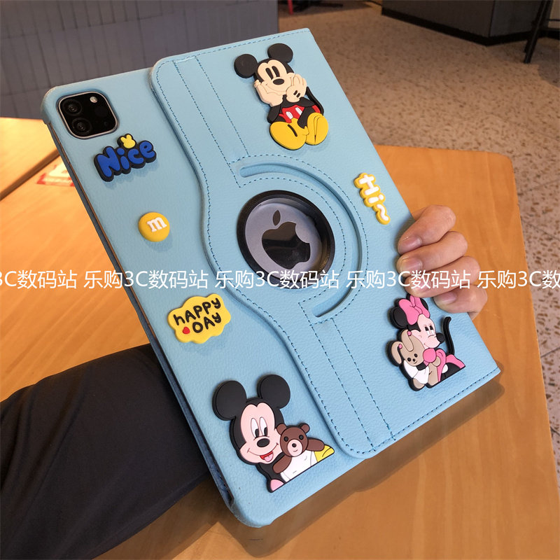 DIY卡通米奇360度旋转皮套iPad11代A16保护套ipad十代10.2寸2025款Pro11适用9.7苹果Air67平板mini6翻盖壳M45