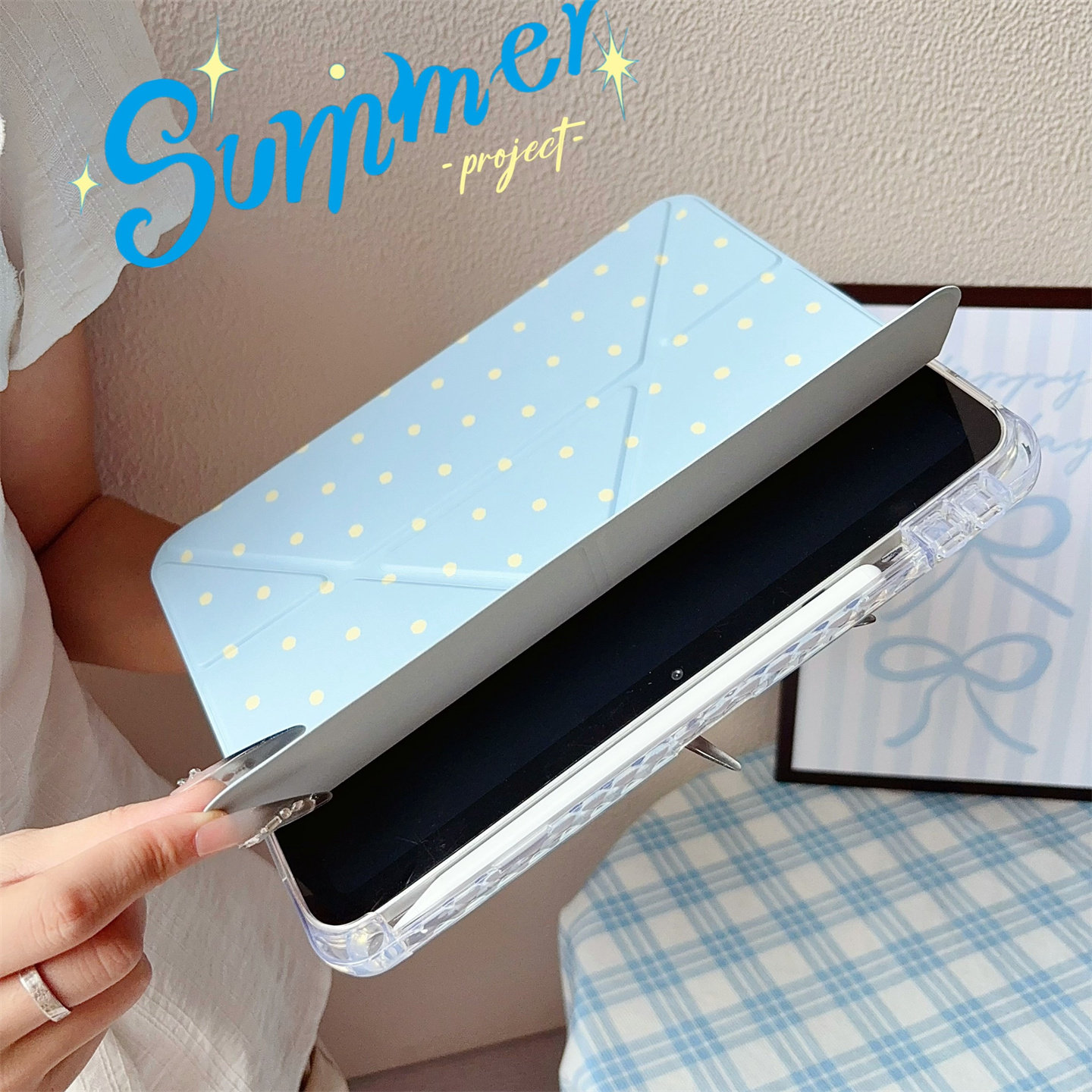 纯色波点透明底壳3+Y折笔槽款适用ipad11保护套磁吸air8/7/6新款ipad10笔槽11寸防摔防弯苹果平板保护套Pro11