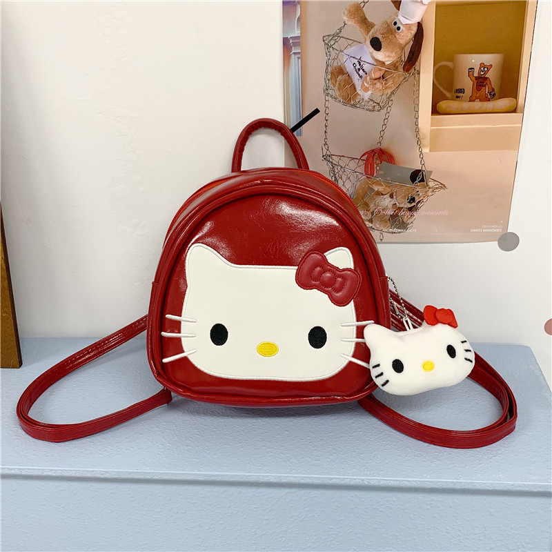 韩版小包可爱猫咪红色迷你女生卡双肩背包
