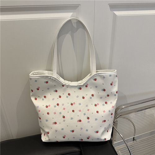 韩国ins新款可爱樱桃托特包复古休闲帆布包上课通勤百搭单肩包