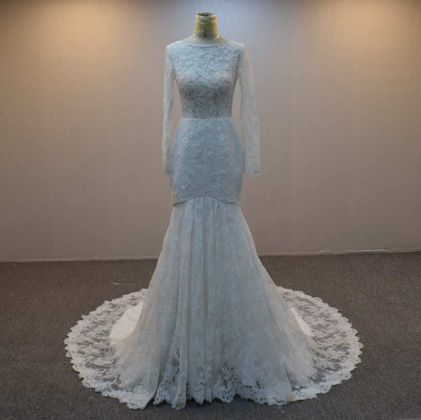 backless trumpet long sleeves round neck see through classic