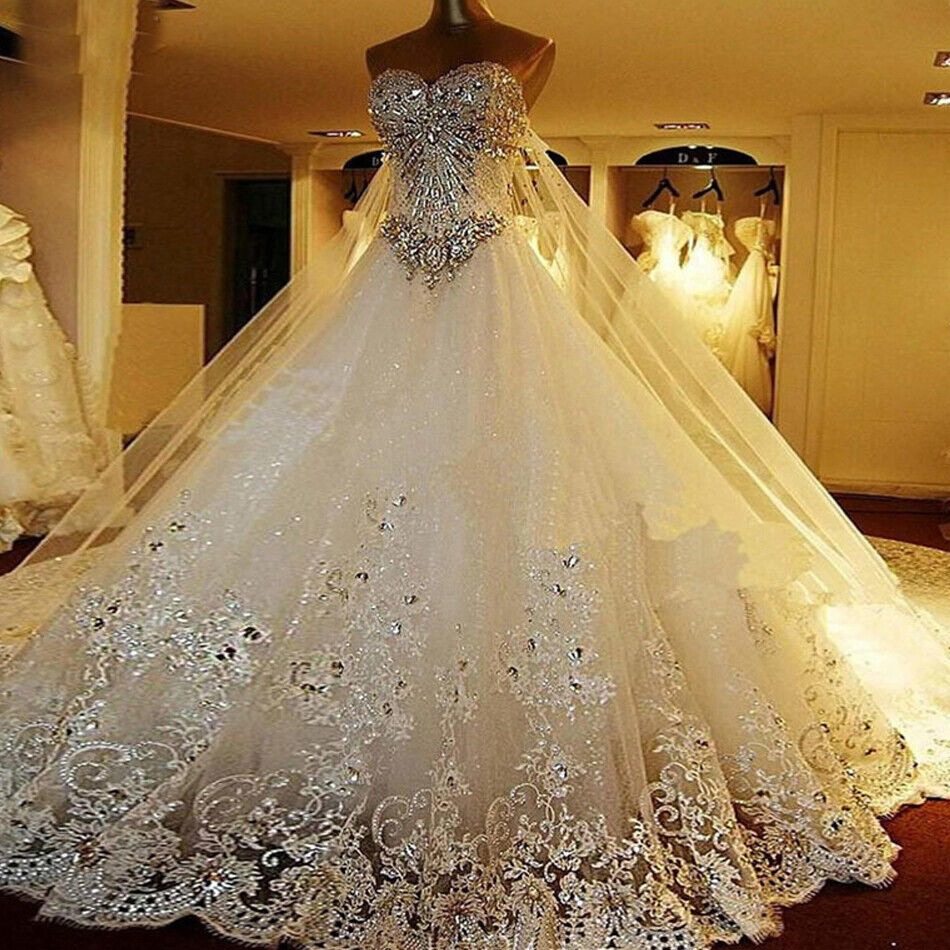 luxurious crystal sparkling diamond bling wedding dresses
