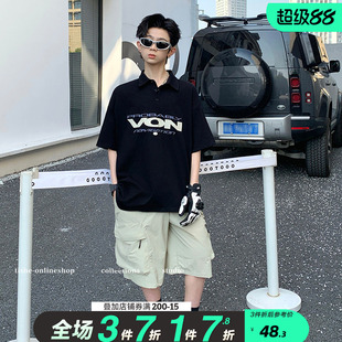 男童短袖t恤polo衫夏装纯棉上衣中大童翻领潮T青少年夏款炸街体恤