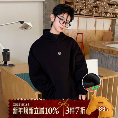 男童加绒连帽卫衣2025新款