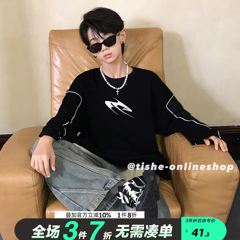 男大童长袖T恤纯棉春秋装新款中大童男装宽松薄款秋装打底衫上衣8