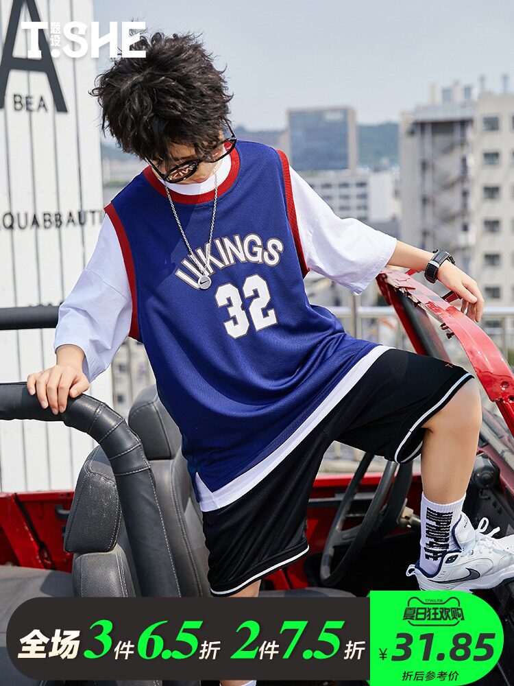 Middle and large children's vest Basketball vest Summer thin hip-hop clothing Boys sports quick-drying top loose outside wear tide