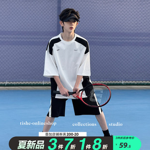男童夏季短袖t恤2026新款宽松纯棉上衣青少年夏装运动网球服潮牌T
