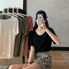 Summer new basic elastic versatile loose thin round neck short sleeve T-shirt