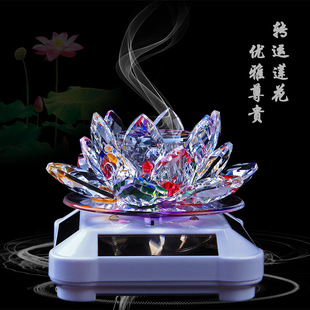 飾品高檔車載香薰 太陽能水晶蓮花彩色自動旋轉香水擺件創意車內裝