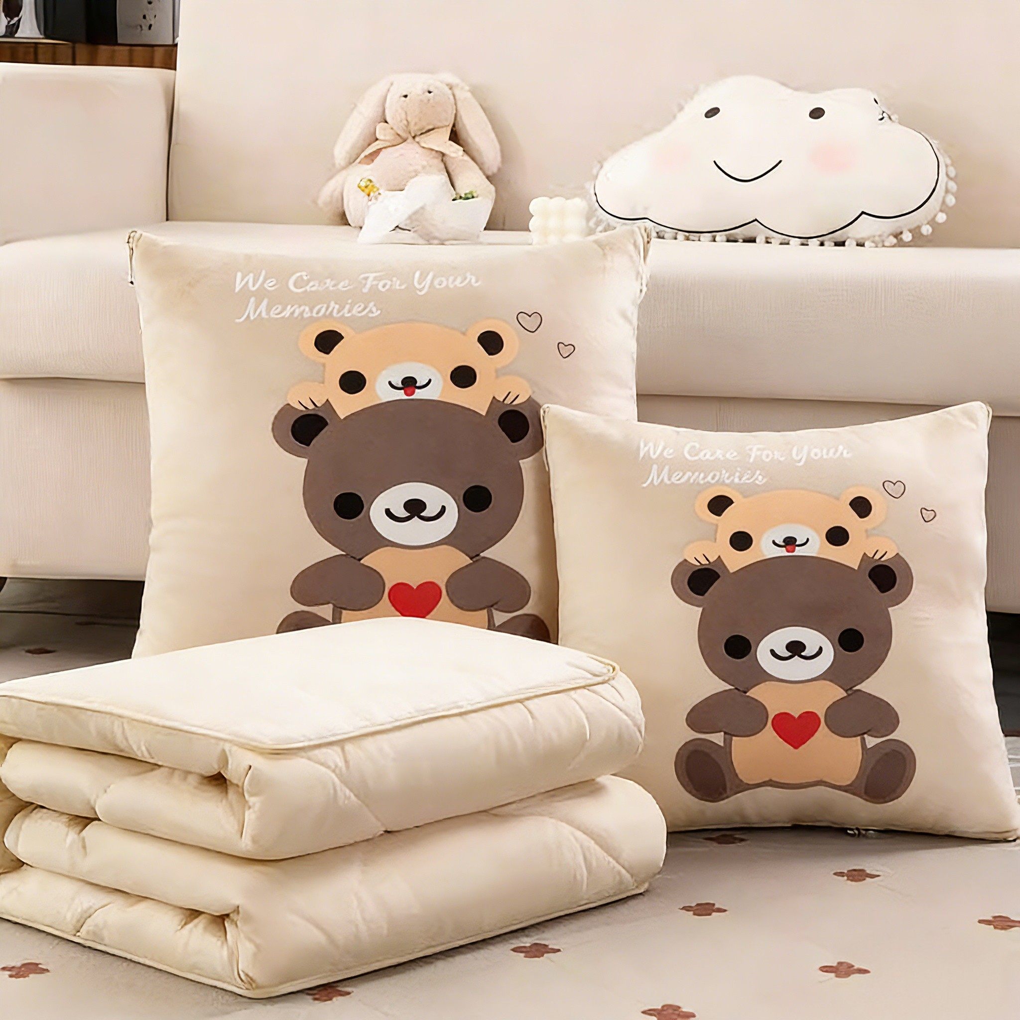 卡通小熊抱枕被车居两用多功能加厚保暖办公室家居靠垫被午睡抱枕