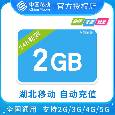 湖北移动2GB全国流量日包 24小时有效 无提速功能