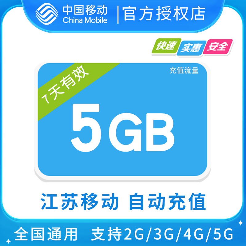 江苏移动5GB全国流量7天包 7天有效无法提速-封面