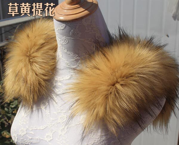 仿貉子毛狐狸肩膀毛毛肩章毛条皮草肩饰肩上毛毛胸章肩部配饰口袋