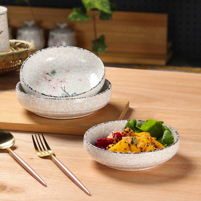 日式6寸深盘菜盘家用陶瓷盘子7英寸汤盘釉下彩餐具蔬菜沙拉泡菜碟