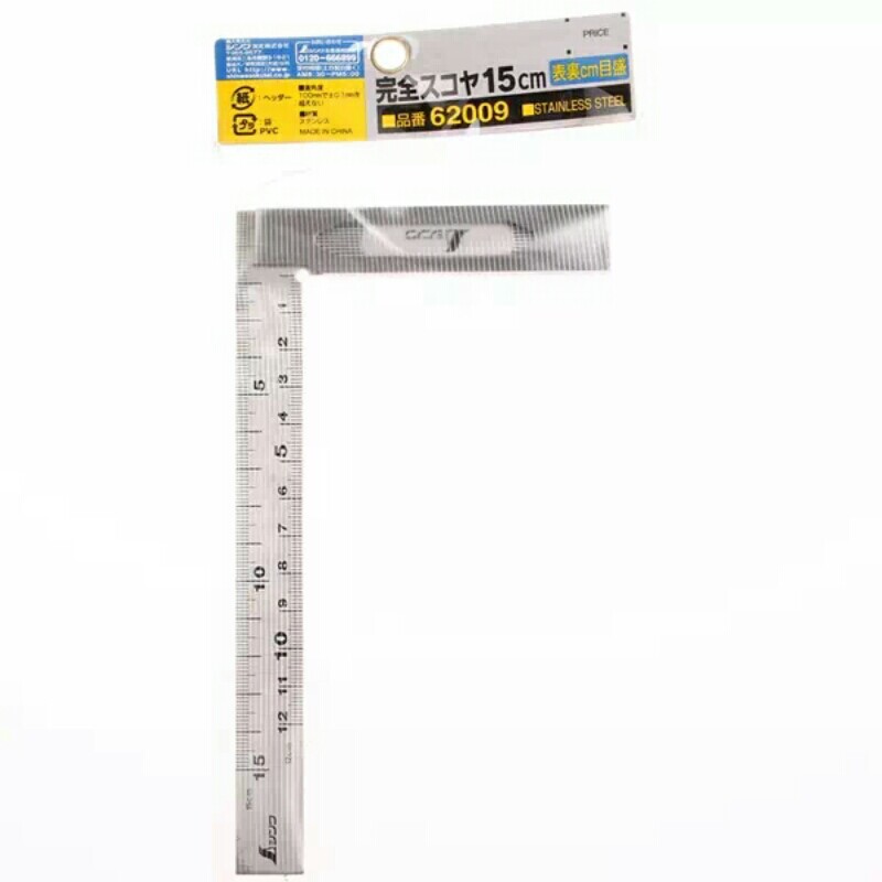 日本亲和SHINWA企鹅直角尺15cm 62009 刀口宽座角尺双面刻度