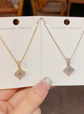 韩版气质时尚超闪满钻菱形项链女小众简约轻奢设计感饰品源头厂家