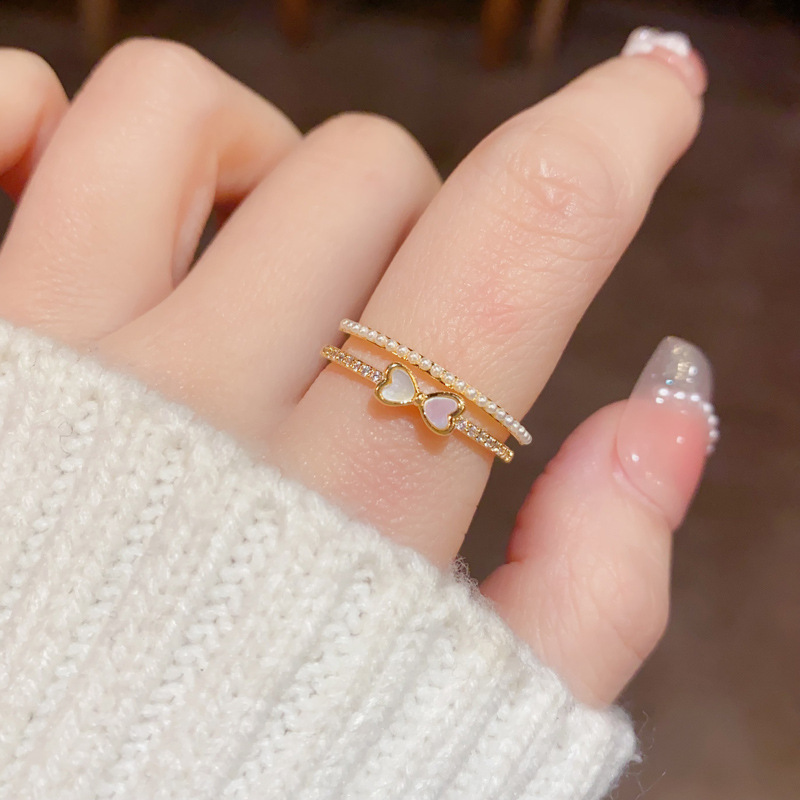 超仙甜美气质高级感双层珍珠锆石蝴蝶结可调节食指戒极简开口指环
