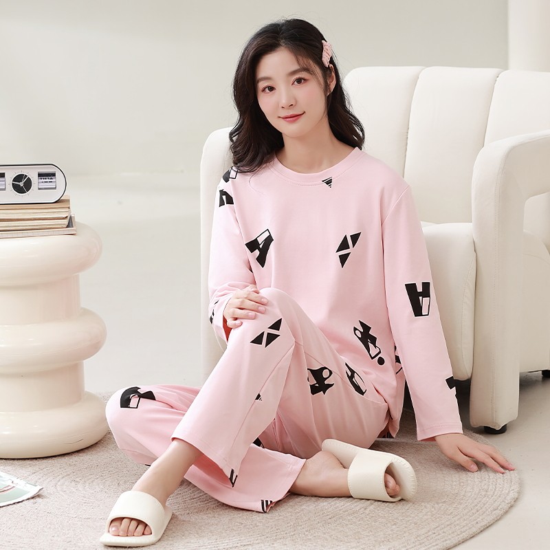 春秋季纯棉薄款可外穿长袖睡衣女