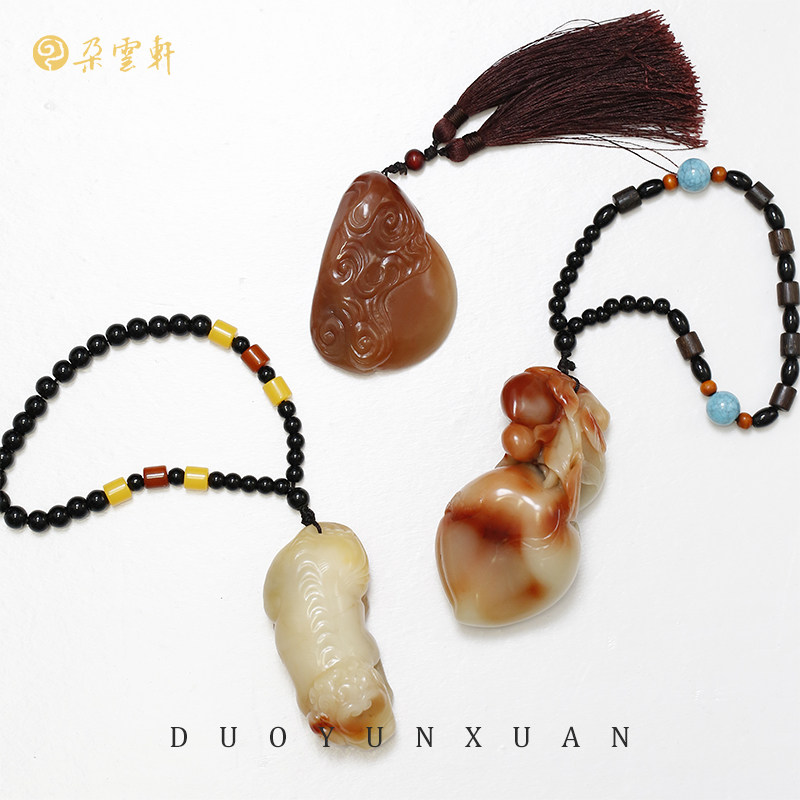 朵云轩寿山芙蓉寿桃手芙蓉古兽高山水冻旭日东升手把件收藏送礼